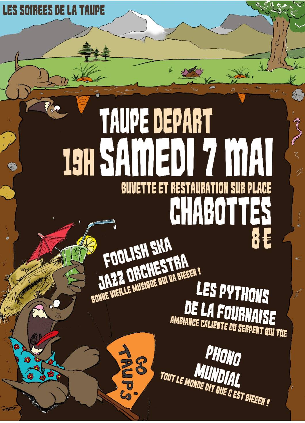 Soirée « Taupe départ » organisée par l’Assoce à la Taupe du Champsaur, le 7 mai 2016, salle des fêtes de Chabotte