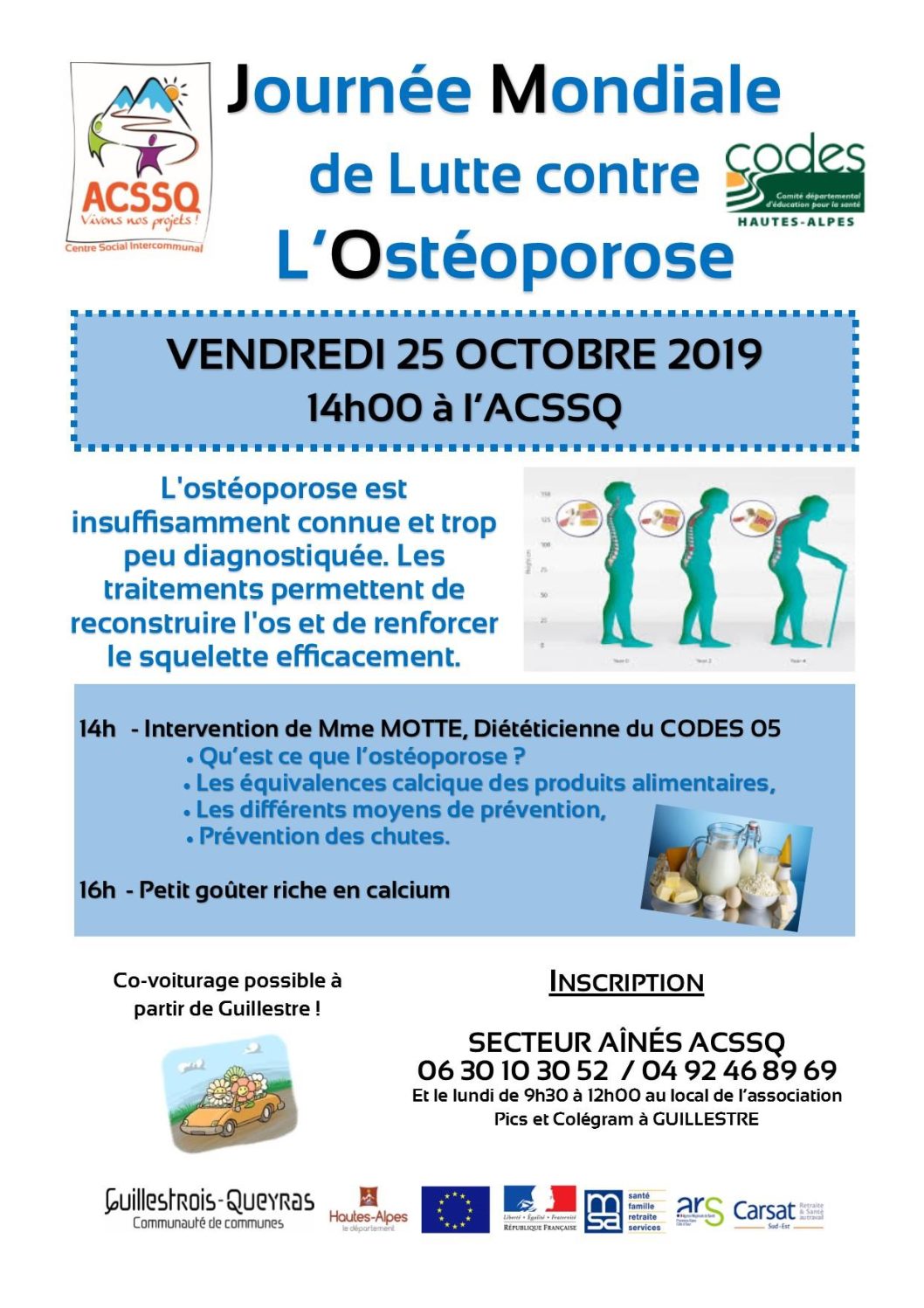 Journée Mondiale de Luttre contre l’Ostéoporose – Vendredi 25 octobre 2019 à l’ACSSQ