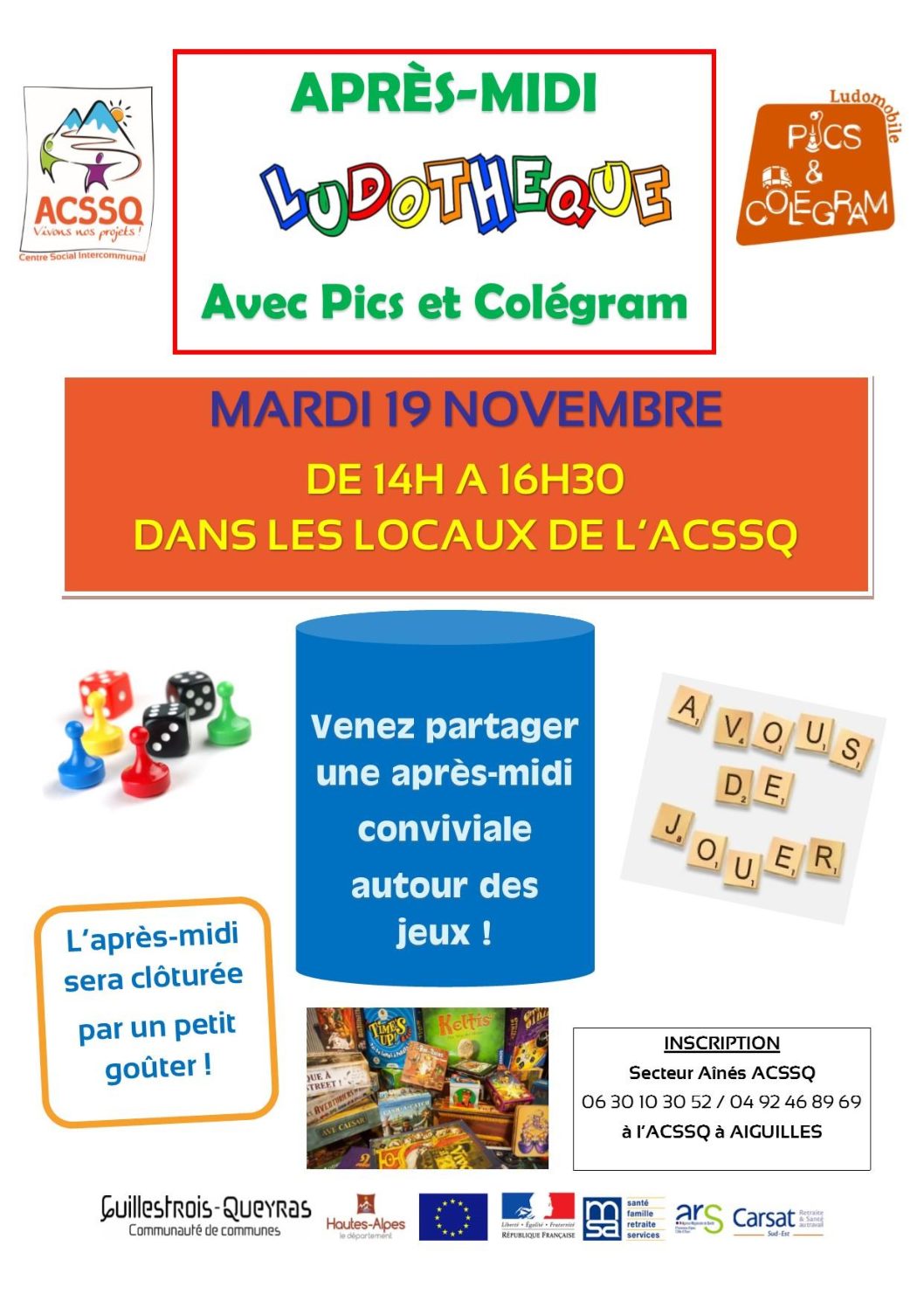 Après-midi ludothèque avec Pics et Colégram – Mardi 19 novembre à l’ACSSQ