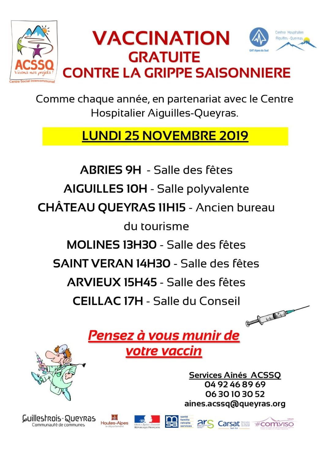 Vaccination gratuite contre la grippe saisonnière – lundi 25 novembre 2019
