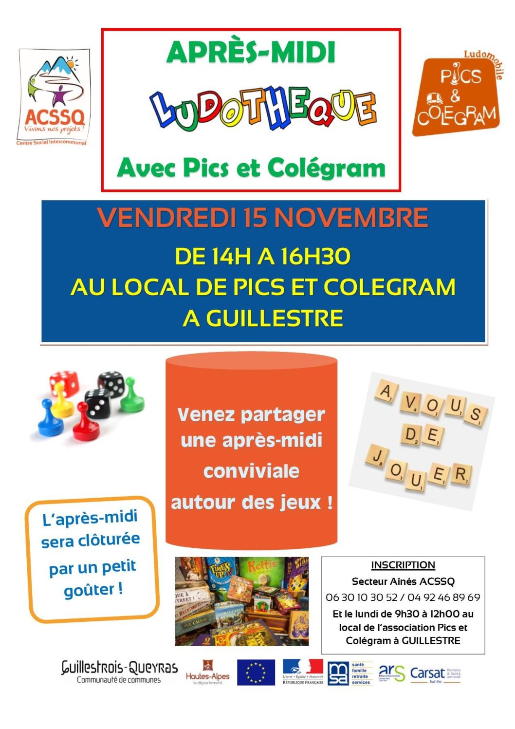Après-midi ludothèque avec Pics et Colégram – Vendredi 15 novembre à Guillestre