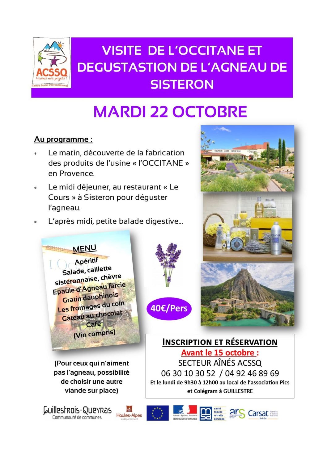 Visite de l’Occitane et dégustation de l’Agneau de Sisteron – Mardi 22 octobre 2019