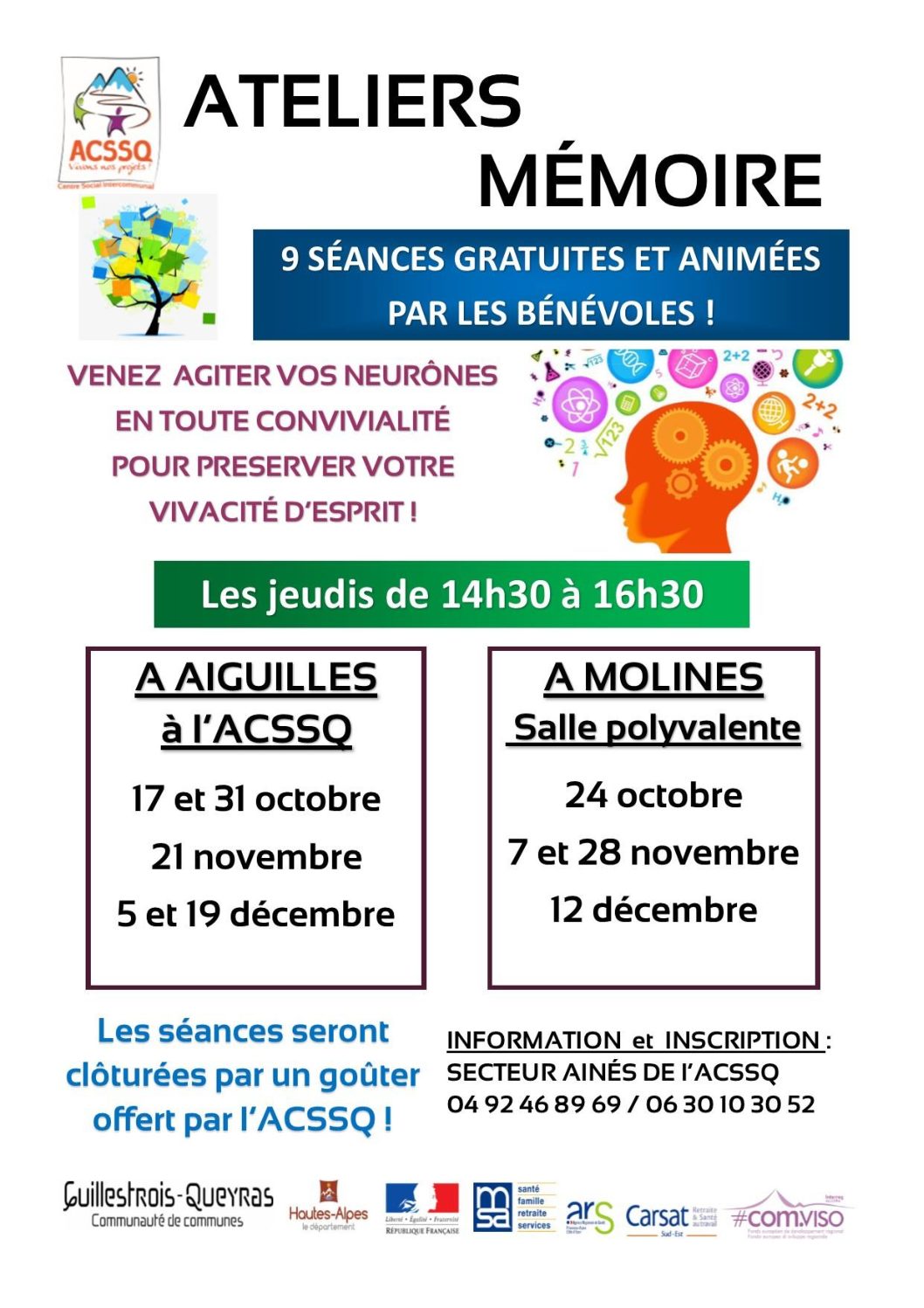 Atelier Mémoire – 9 séances gratuites animées par les bénévoles à Aiguilles et Molines