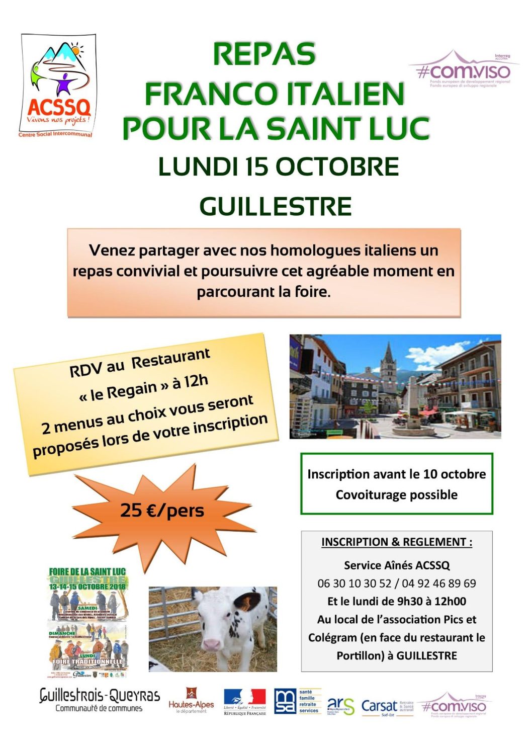 Repas Franco-Italien pour la Saint-Luc – Lundi 15 octobre 2018 à Guillestre