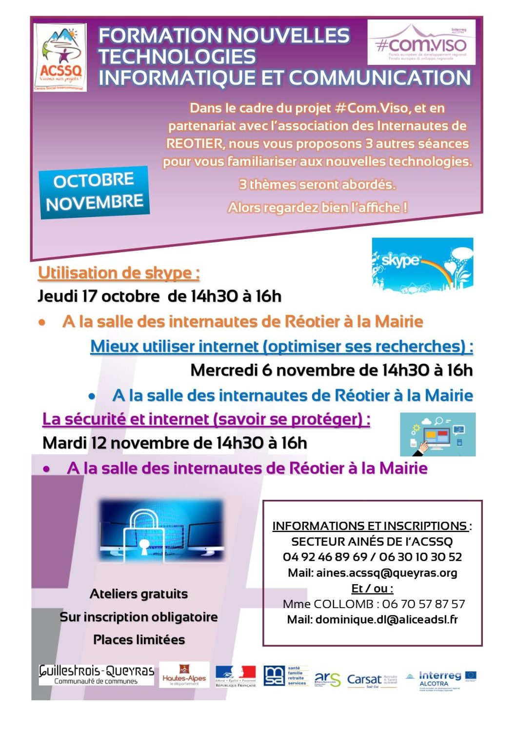 Formations nouvelles technologies – Octobre/Novembre 2019 à Réotier
