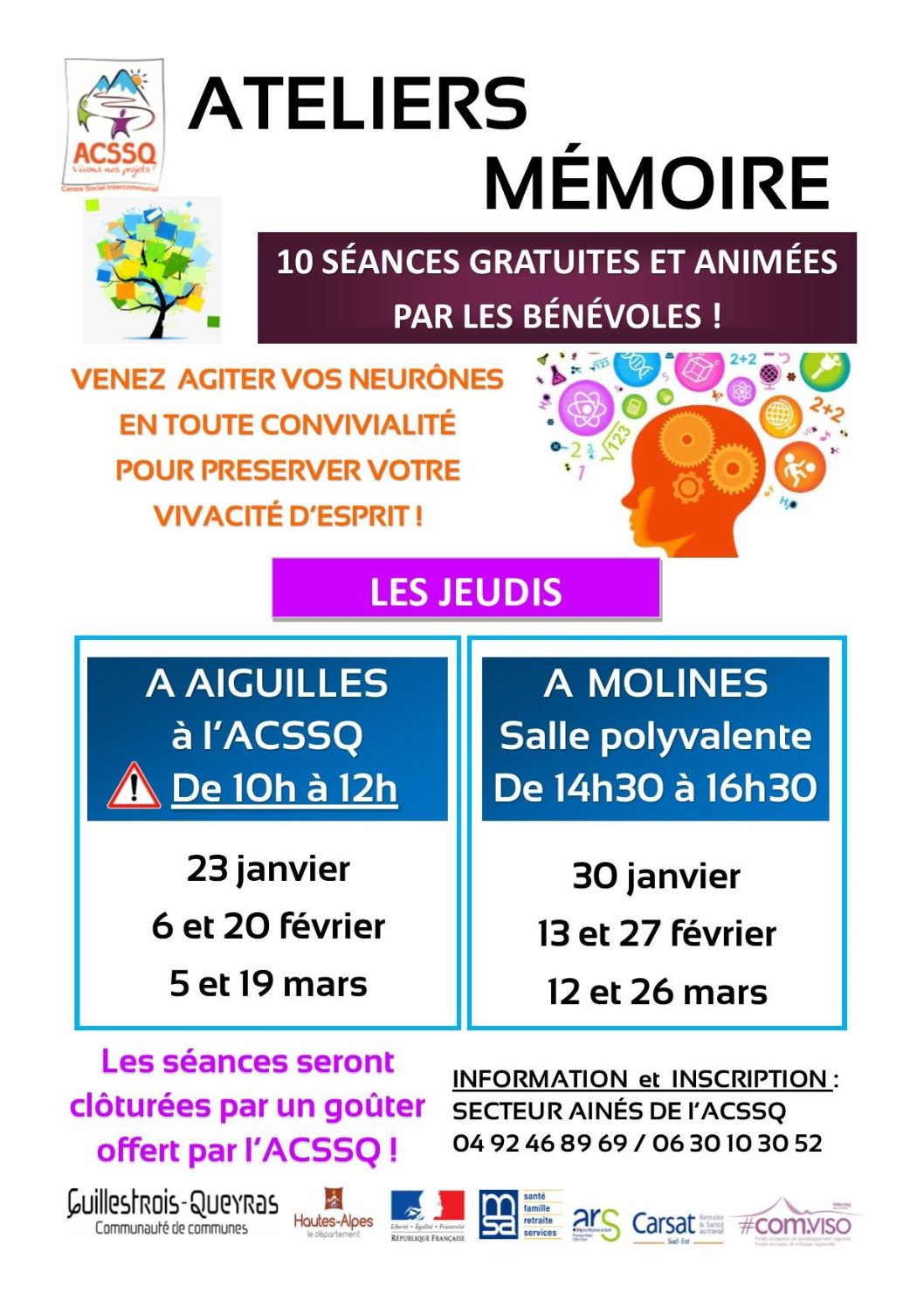 Ateliers Mémoire – Reprise en janvier 2020 à Aiguilles et Molines