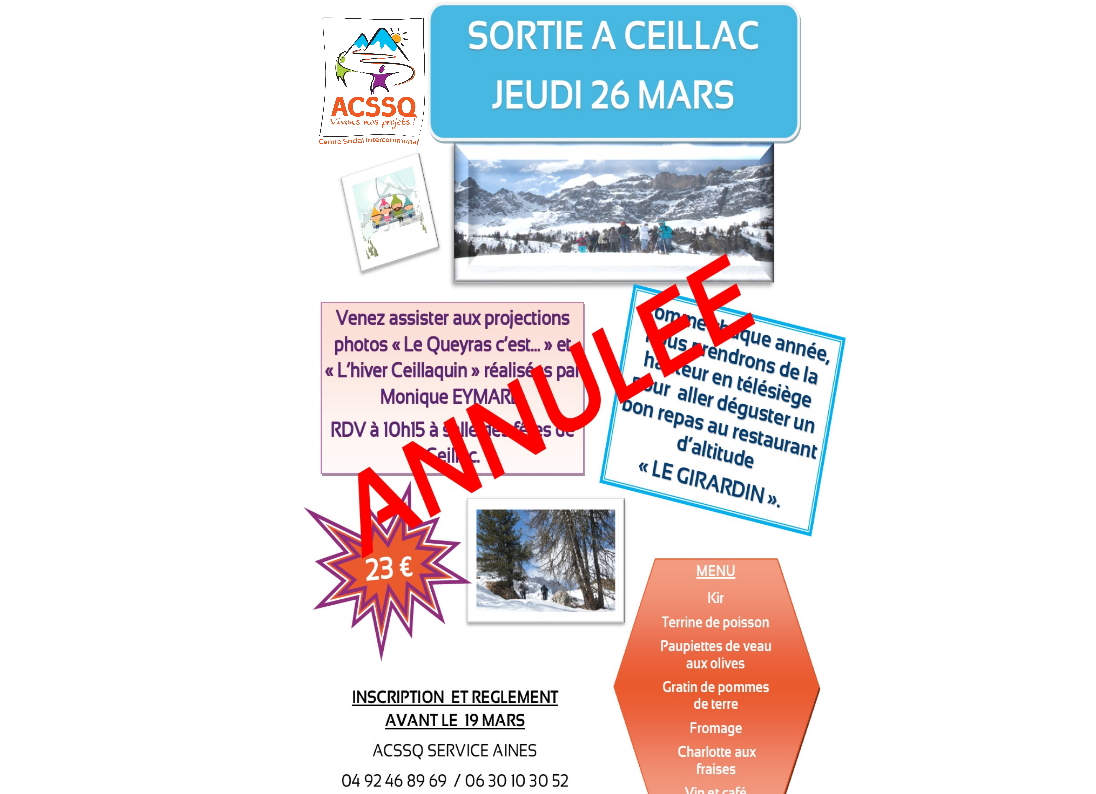 Annulation de la sortie à Ceillac – le 26 Mars 2020