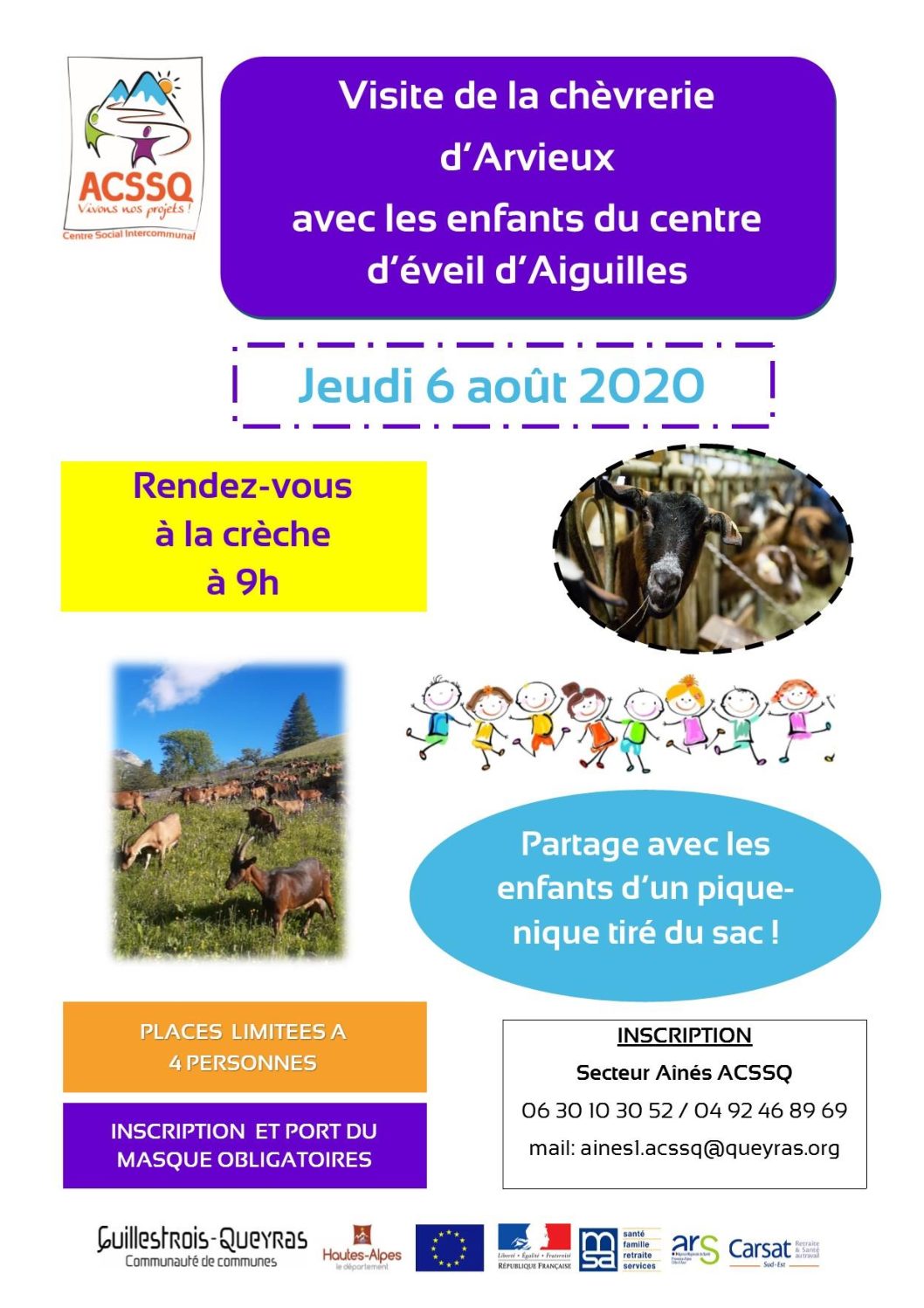 Visite de la chèvrerie d’Arvieux avec les enfants du Centre d’éveil d’Aiguilles – jeudi 6 août 2020