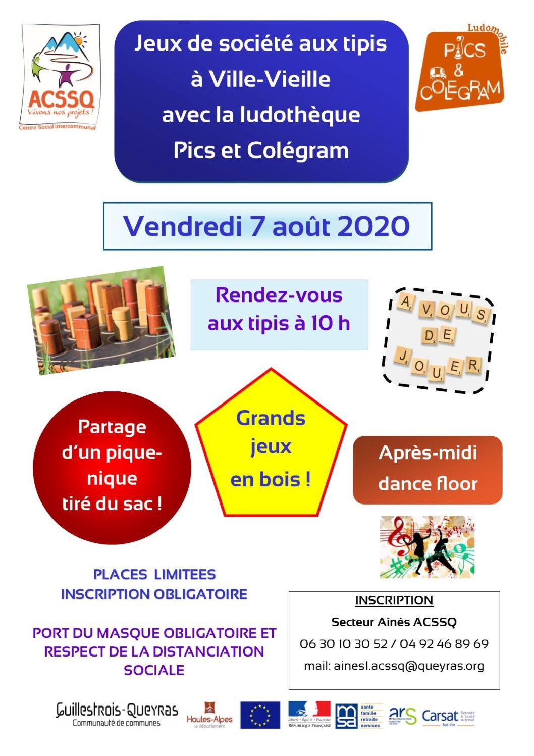 Jeux de société aux tipis à Ville-Vieille avec la ludothèque Pics et Colégram – vendredi 7 août 2020