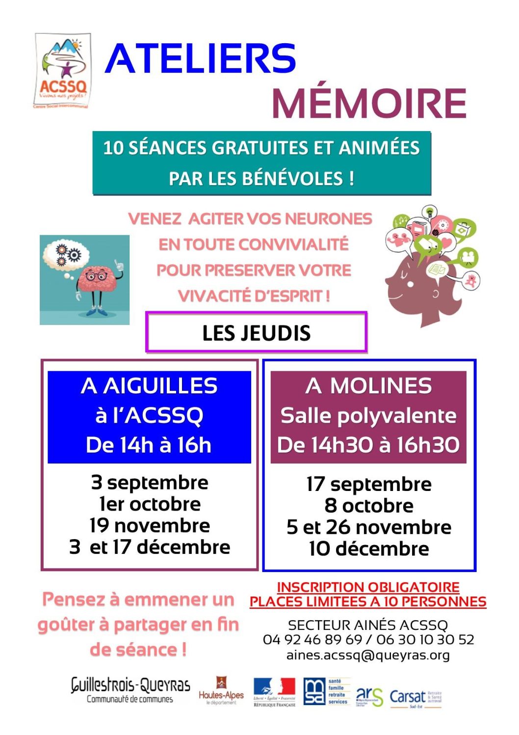 Atelier mémoire – 10 séances gratuites de septembre à décembre !