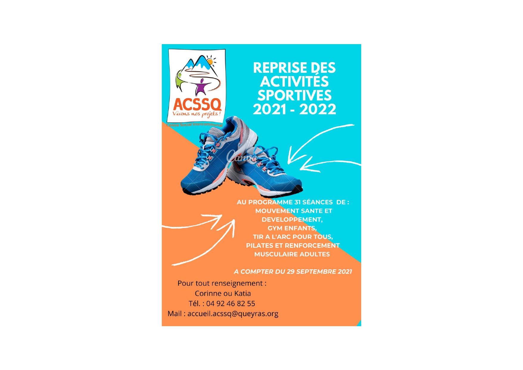 Reprise des activités sportives ACSSQ automne 2021
