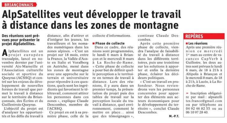 AlpSatellites - Article Dauphiné Libéré du 02 Mars 2023