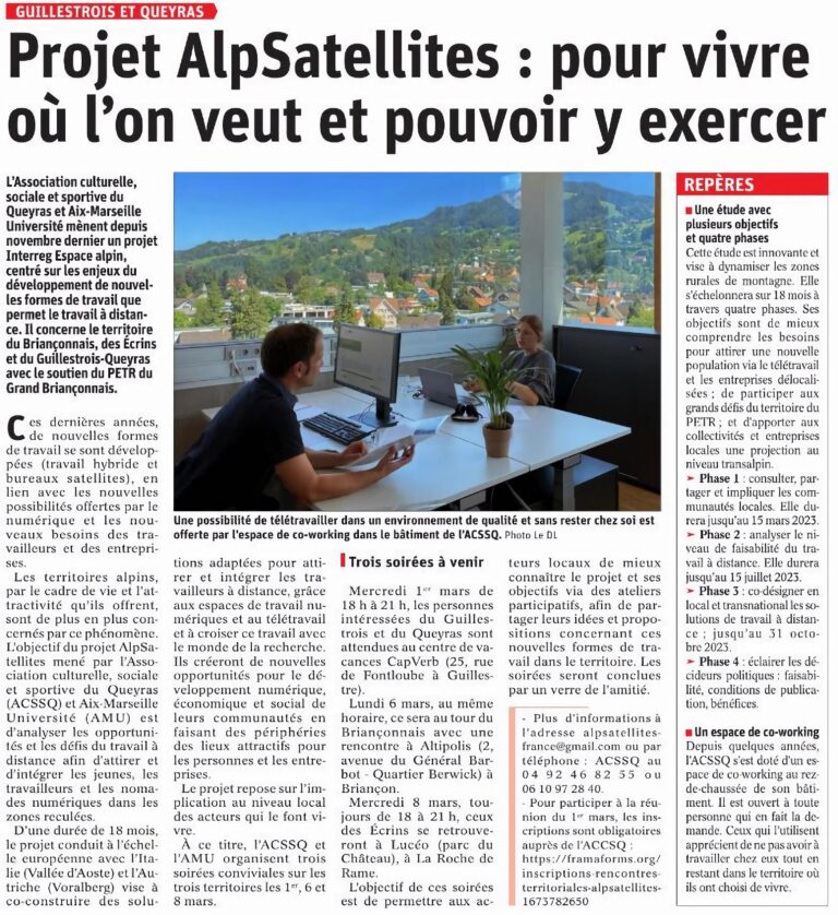 AlpSatellites - Article Dauphiné Libéré du 27 Février 2023